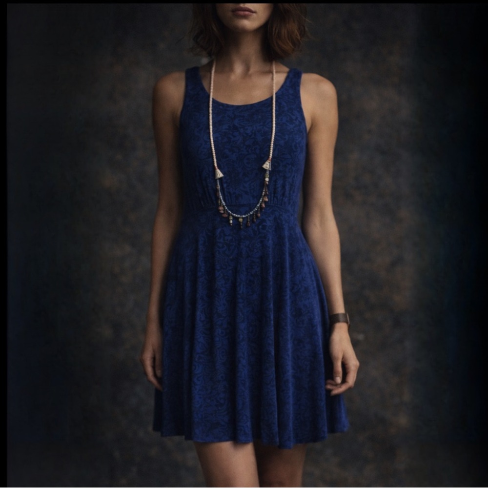 NWT Free People Lady Jane Navy Open Back Stretch Sleeveless Fairy Whimsy Small